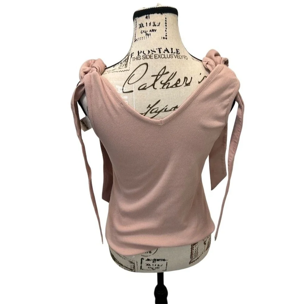 NWT Maeve by Anthropologie Ribbed Knit Tie Strap V Neck Tank Top Rose Sz M Boho - Picture 3 of 12